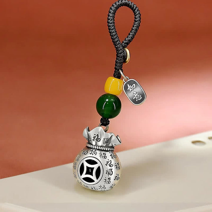 Buddha Stones Copper Fu Character Blessing Fortune Bag Keychains - image 7