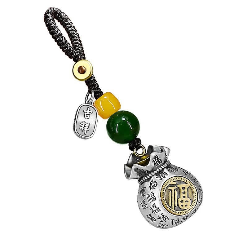 Buddha Stones Copper Fu Character Blessing Fortune Bag Keychains - image 4