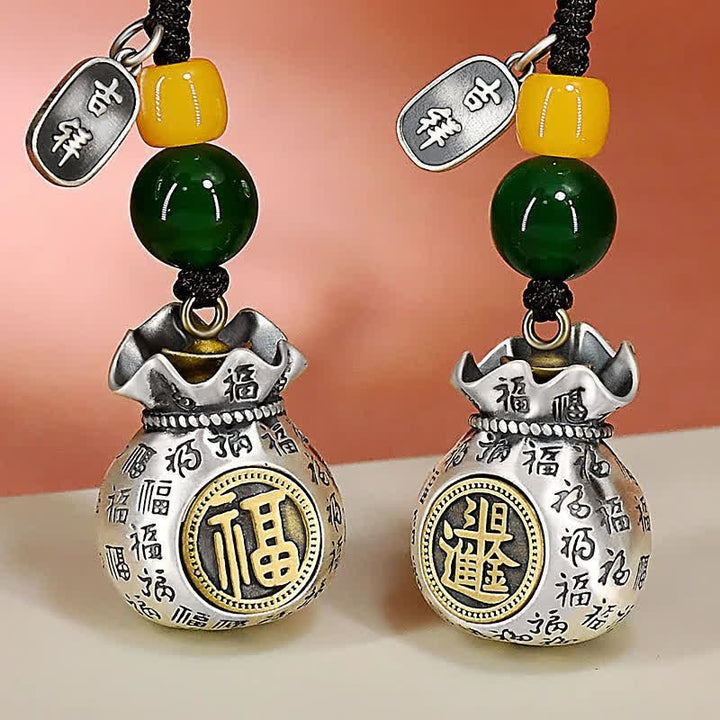 Buddha Stones Copper Fu Character Blessing Fortune Bag Keychains - image 9