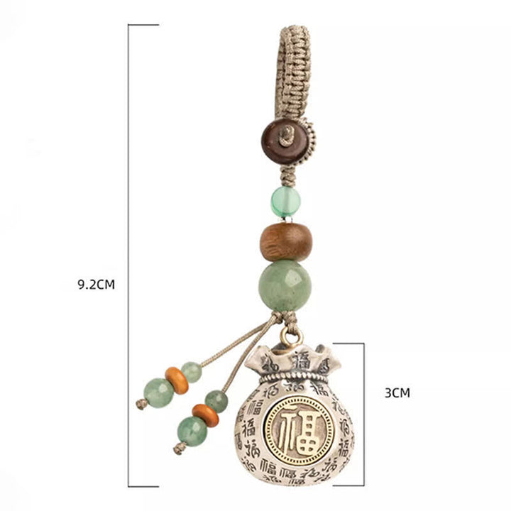 Buddha Stones Copper Fu Character Hand-Woven Blessing Bag Beaded Keychains - image 15