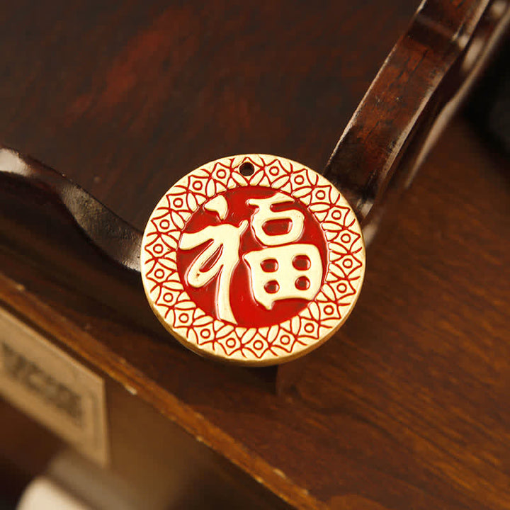 Buddha Stones Brass Hand-Woven Red String Fu Character Blessing Tassel Keychains - image 11