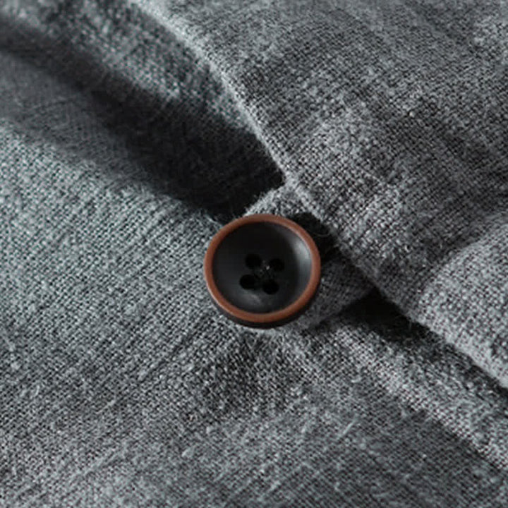 Buddha Stones Spring Casual Mandarin Collar Solid Ramie Men's Long Sleeve Shirts With Pocket - image 19