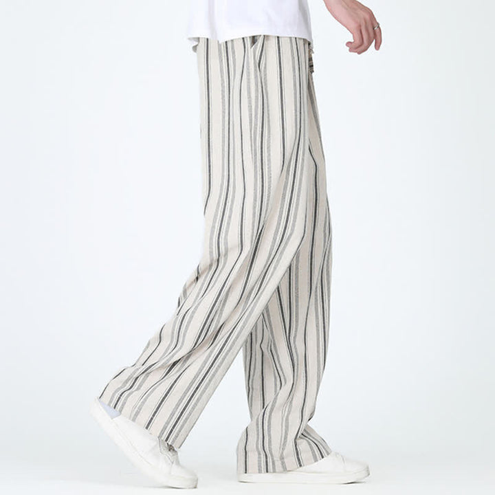 Buddha Stones Spring Summer Casual Vintage Drawstring Vertical Striped Ankle Pants Men's Straight Leg Pants With Pocket - image 12