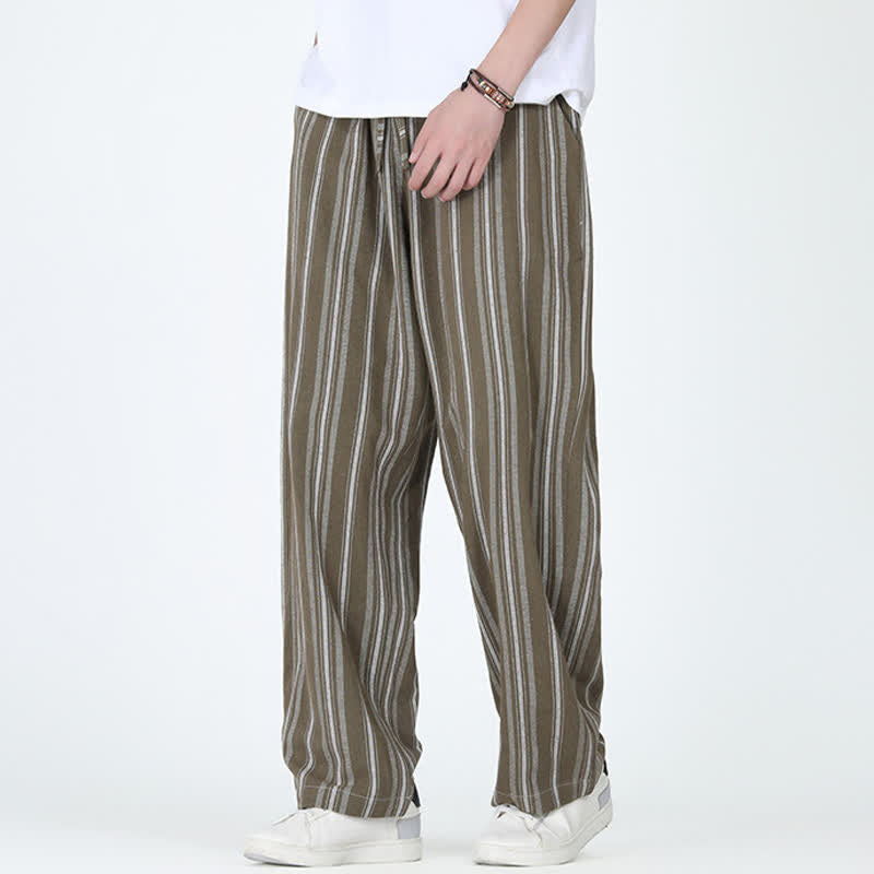 Buddha Stones Spring Summer Casual Vintage Drawstring Vertical Striped Ankle Pants Men's Straight Leg Pants With Pocket - image 5
