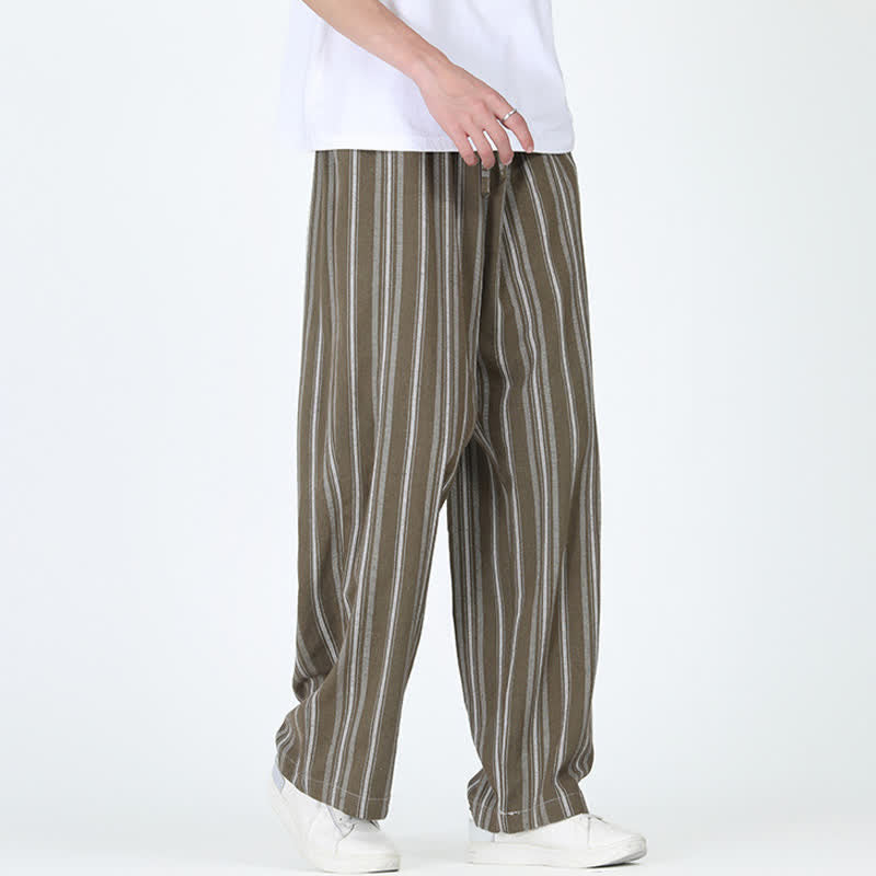 Buddha Stones Spring Summer Casual Vintage Drawstring Vertical Striped Ankle Pants Men's Straight Leg Pants With Pocket - image 1