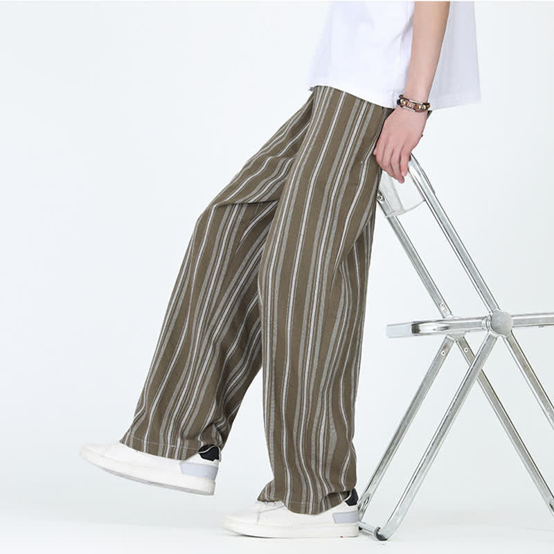 Buddha Stones Spring Summer Casual Vintage Drawstring Vertical Striped Ankle Pants Men's Straight Leg Pants With Pocket - image 6