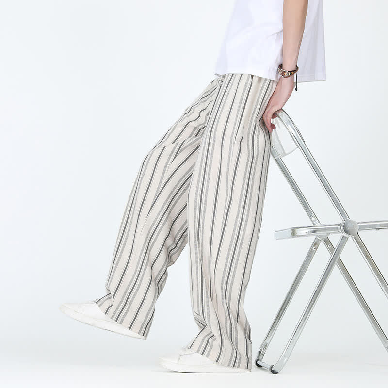 Buddha Stones Spring Summer Casual Vintage Drawstring Vertical Striped Ankle Pants Men's Straight Leg Pants With Pocket - image 16