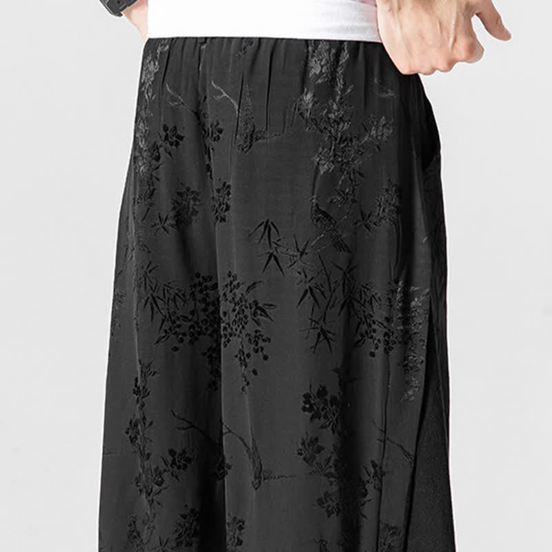 Buddha Stones Spring Summer Tang Style Drawstring Embroidery Abstract Cropped Pants Men's Wide Leg Pants With Pocket - image 10
