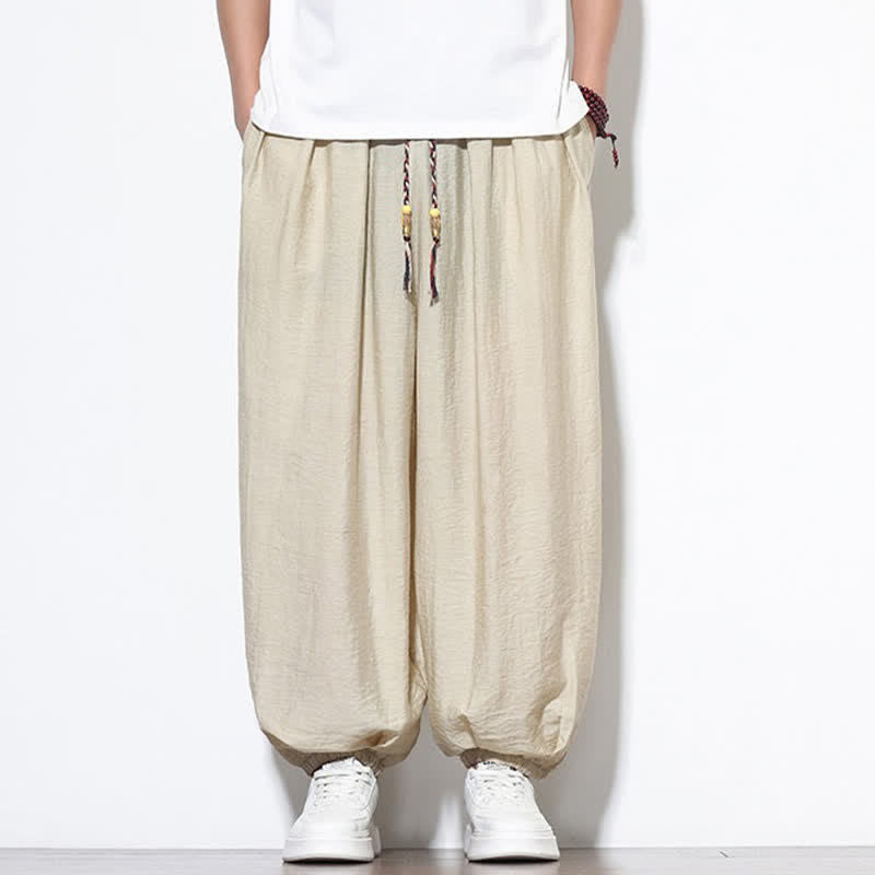 Buddha Stones Summer Casual Boho Drawstring Solid Cropped Pants Men's Harem Pants With Pocket - image 8