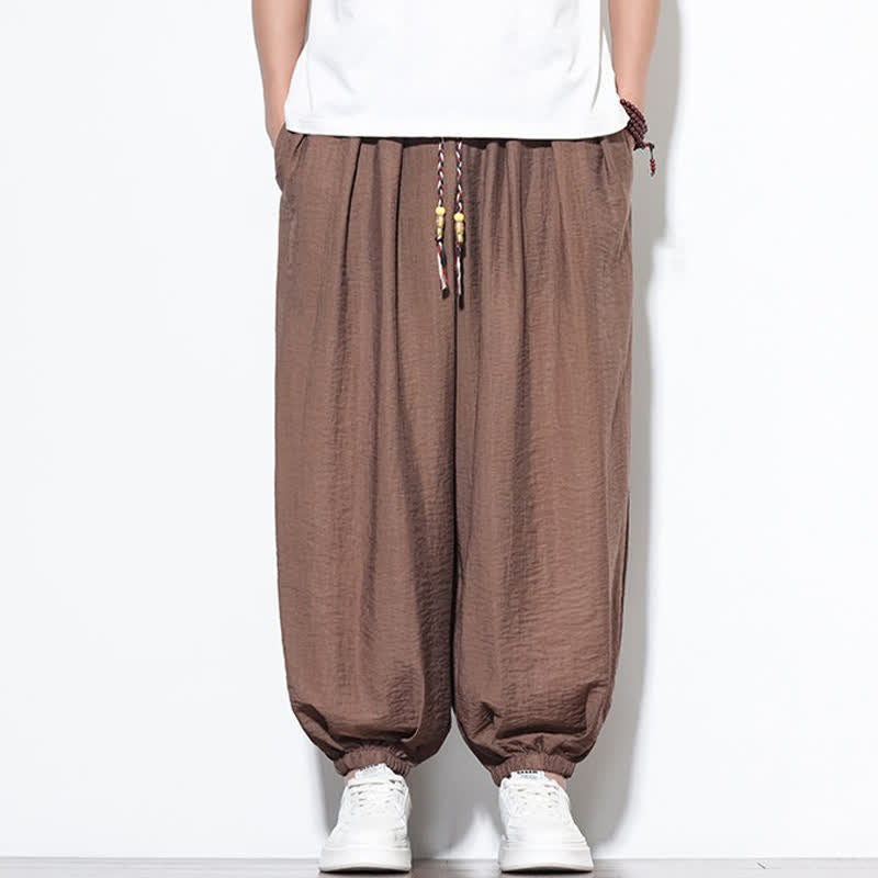 Buddha Stones Summer Casual Boho Drawstring Solid Cropped Pants Men's Harem Pants With Pocket - image 23