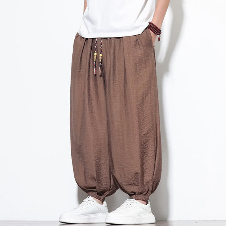 Buddha Stones Summer Casual Boho Drawstring Solid Cropped Pants Men's Harem Pants With Pocket - image 22