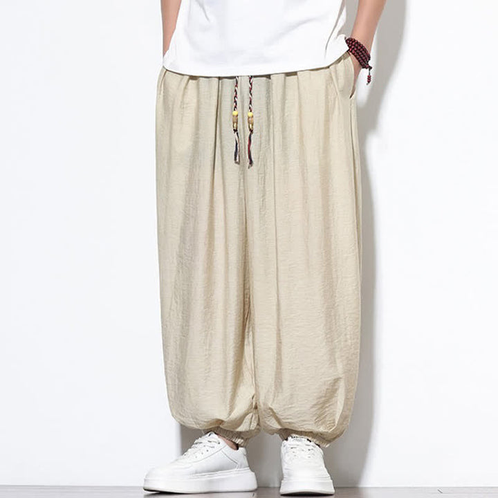 Buddha Stones Summer Casual Boho Drawstring Solid Cropped Pants Men's Harem Pants With Pocket - image 4