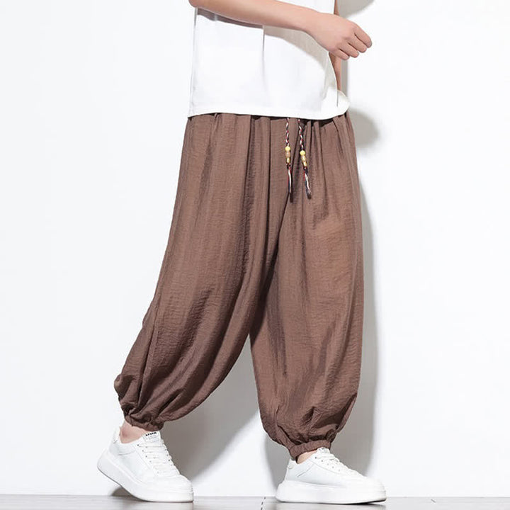 Buddha Stones Summer Casual Boho Drawstring Solid Cropped Pants Men's Harem Pants With Pocket - image 19