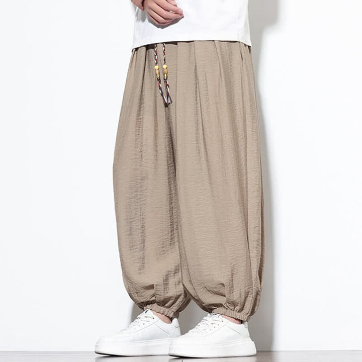 Buddha Stones Summer Casual Boho Drawstring Solid Cropped Pants Men's Harem Pants With Pocket - image 32