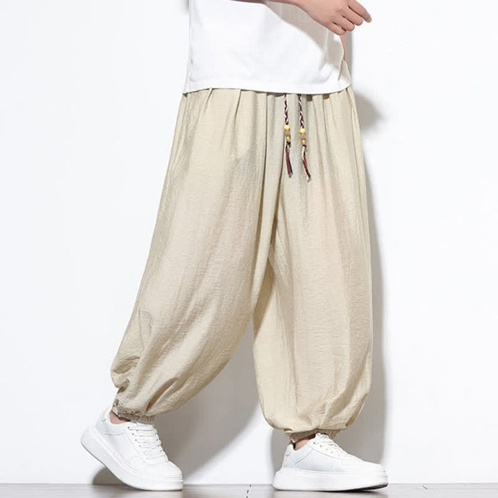 Buddha Stones Summer Casual Boho Drawstring Solid Cropped Pants Men's Harem Pants With Pocket - image 2