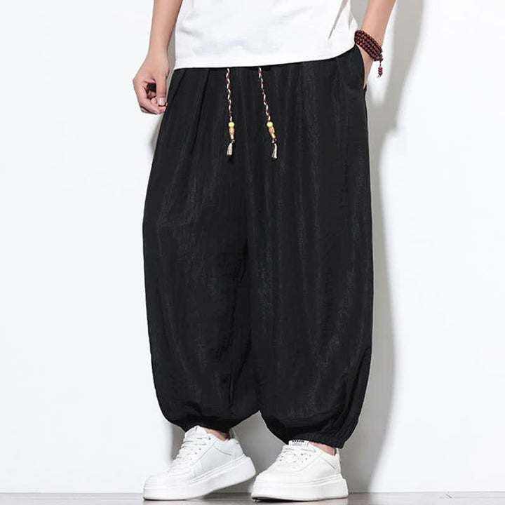 Buddha Stones Summer Casual Boho Drawstring Solid Cropped Pants Men's Harem Pants With Pocket - image 14