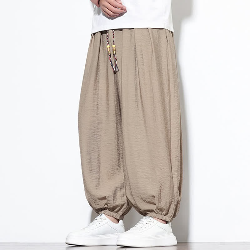 Buddha Stones Summer Casual Boho Drawstring Solid Cropped Pants Men's Harem Pants With Pocket - image 32
