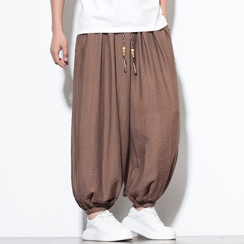 Buddha Stones Summer Casual Boho Drawstring Solid Cropped Pants Men's Harem Pants With Pocket - image 25