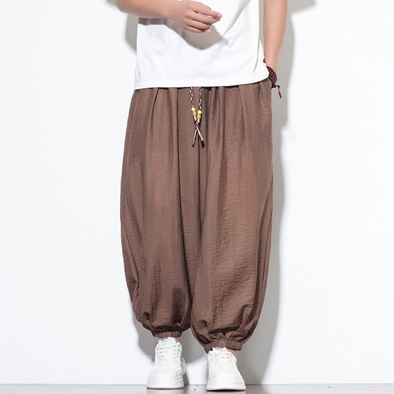 Buddha Stones Summer Casual Boho Drawstring Solid Cropped Pants Men's Harem Pants With Pocket - Sienna - US/UK/AU46，EU56 (5XL) - image 18