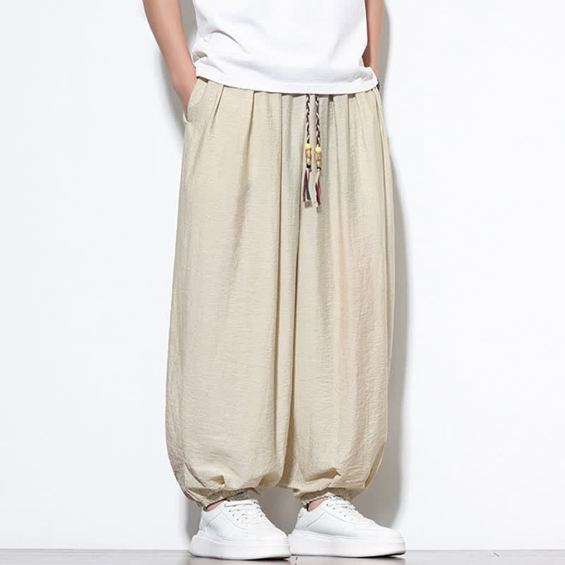 Buddha Stones Summer Casual Boho Drawstring Solid Cropped Pants Men's Harem Pants With Pocket - image 1