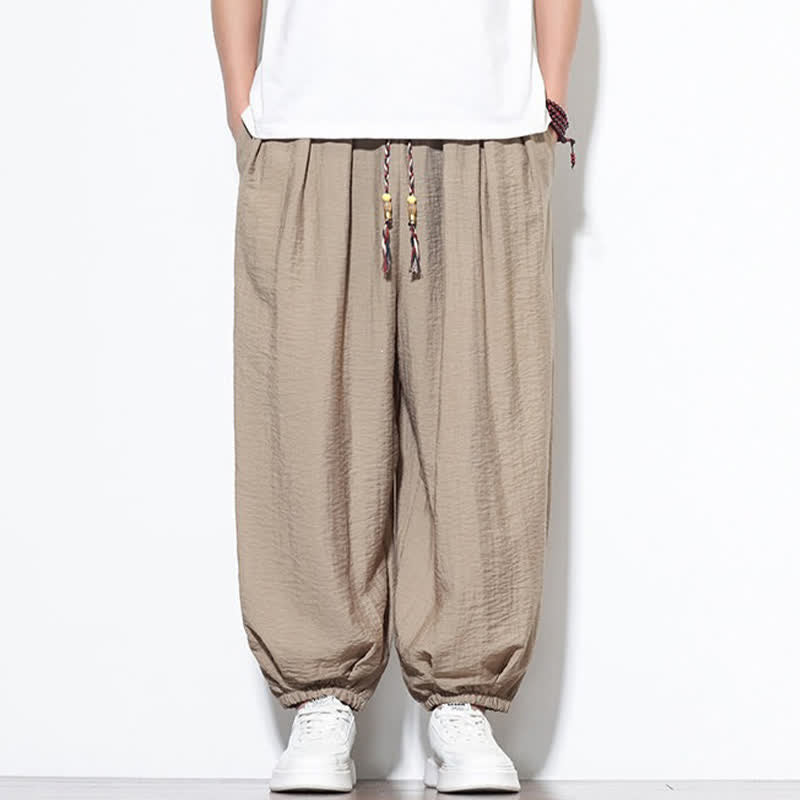 Buddha Stones Summer Casual Boho Drawstring Solid Cropped Pants Men's Harem Pants With Pocket - image 33