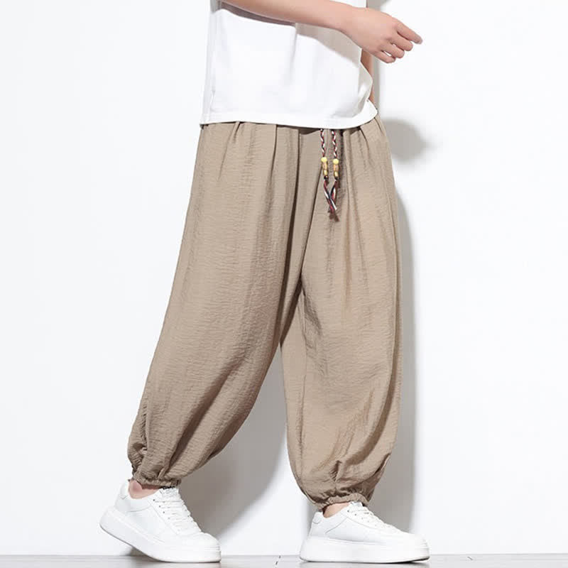 Buddha Stones Summer Casual Boho Drawstring Solid Cropped Pants Men's Harem Pants With Pocket - image 27