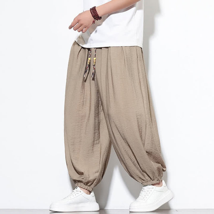 Buddha Stones Summer Casual Boho Drawstring Solid Cropped Pants Men's Harem Pants With Pocket - image 28