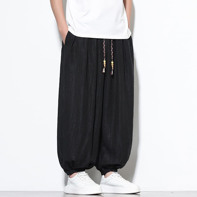 Buddha Stones Summer Casual Boho Drawstring Solid Cropped Pants Men's Harem Pants With Pocket - image 10