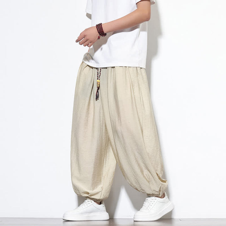 Buddha Stones Summer Casual Boho Drawstring Solid Cropped Pants Men's Harem Pants With Pocket - image 5