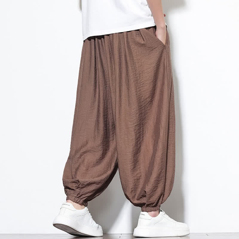 Buddha Stones Summer Casual Boho Drawstring Solid Cropped Pants Men's Harem Pants With Pocket - image 21