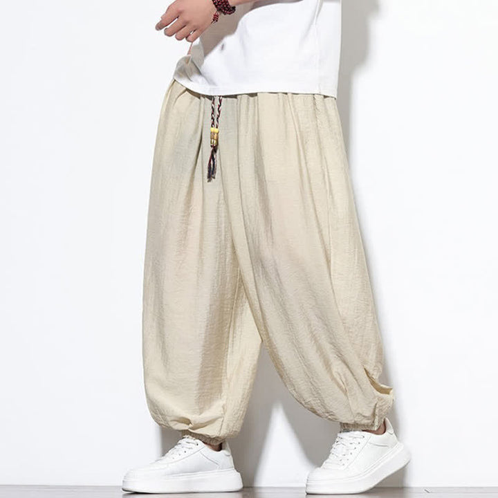Buddha Stones Summer Casual Boho Drawstring Solid Cropped Pants Men's Harem Pants With Pocket - Beige - US/UK/AU46，EU56 (5XL) - image 0