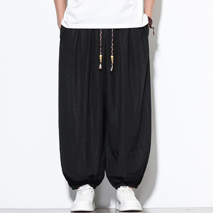 Buddha Stones Summer Casual Boho Drawstring Solid Cropped Pants Men's Harem Pants With Pocket - Black - US/UK/AU46，EU56 (5XL) - image 9