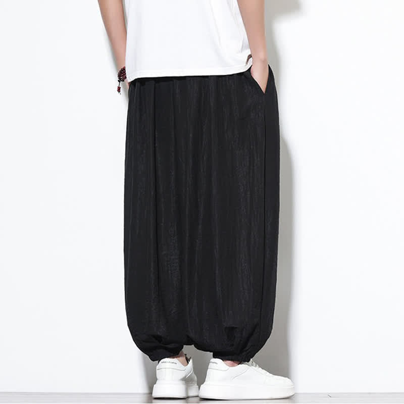 Buddha Stones Summer Casual Boho Drawstring Solid Cropped Pants Men's Harem Pants With Pocket - image 13