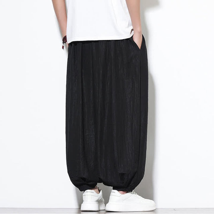 Buddha Stones Summer Casual Boho Drawstring Solid Cropped Pants Men's Harem Pants With Pocket - image 13