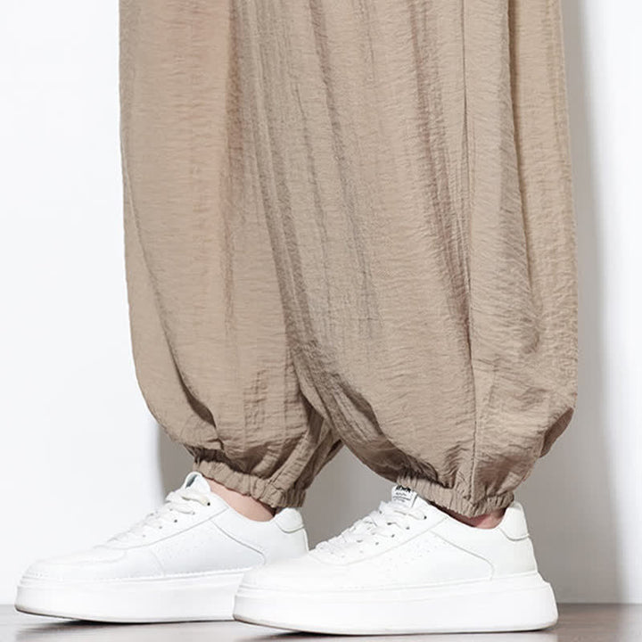 Buddha Stones Summer Casual Boho Drawstring Solid Cropped Pants Men's Harem Pants With Pocket - image 36