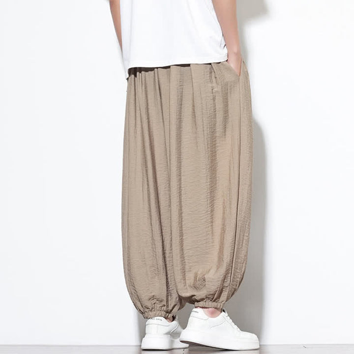 Buddha Stones Summer Casual Boho Drawstring Solid Cropped Pants Men's Harem Pants With Pocket - image 29