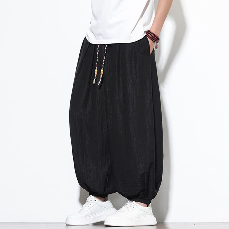 Buddha Stones Summer Casual Boho Drawstring Solid Cropped Pants Men's Harem Pants With Pocket - image 16