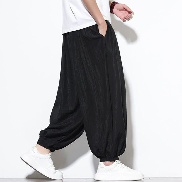 Buddha Stones Summer Casual Boho Drawstring Solid Cropped Pants Men's Harem Pants With Pocket - image 11