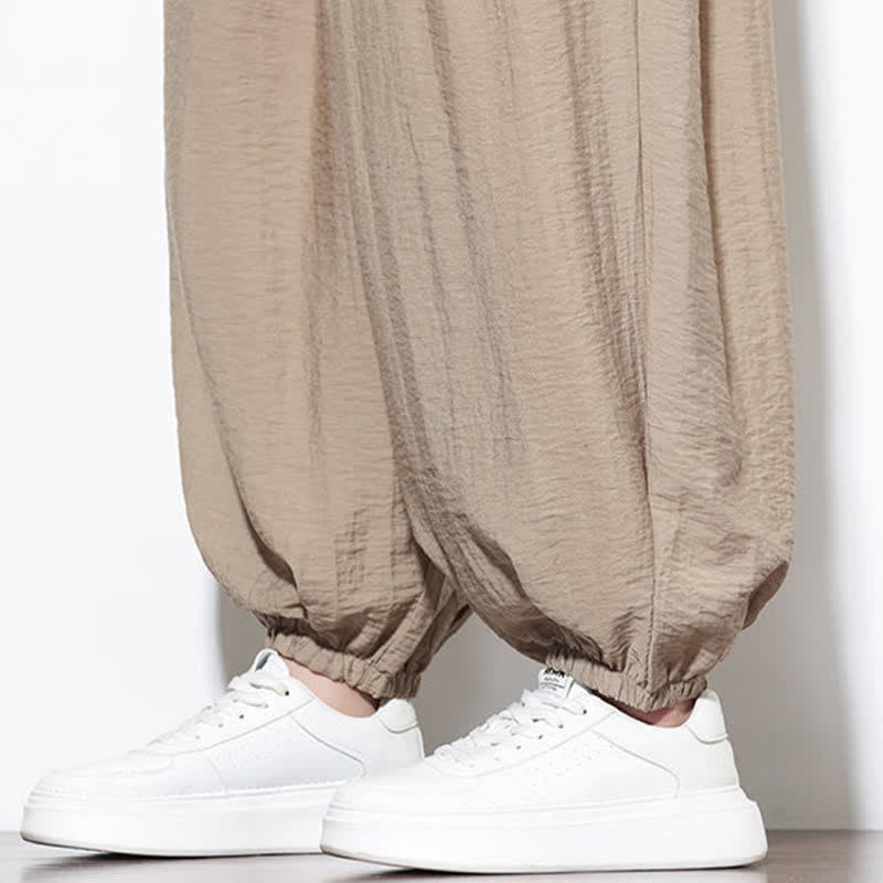 Buddha Stones Summer Casual Boho Drawstring Solid Cropped Pants Men's Harem Pants With Pocket - image 36