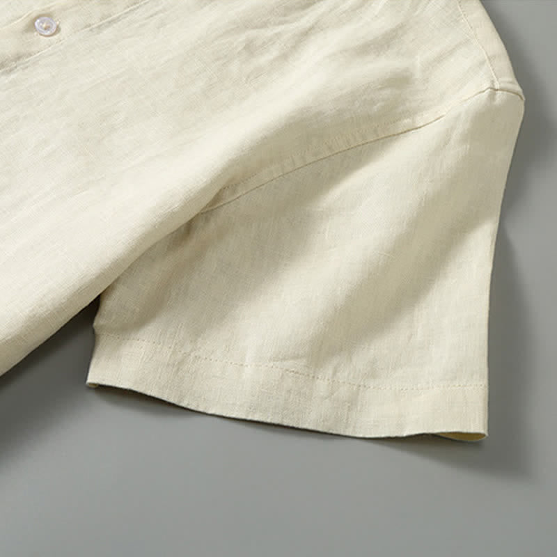 Buddha Stones 2Pcs Summer Mandarin Collar Button-Up Solid Linen Short Sleeve Shirt Shorts Men's Meditation Cloth With Pocket - image 15