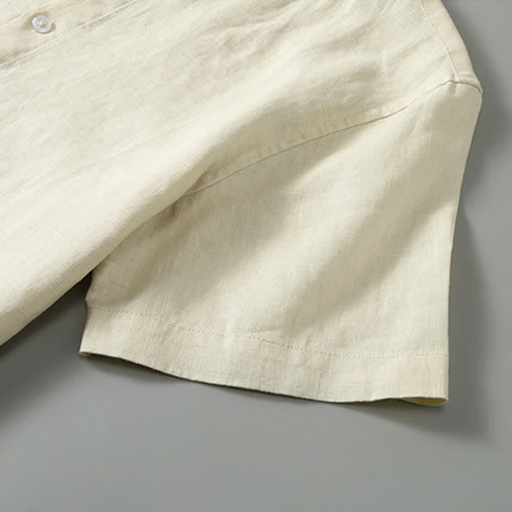 Buddha Stones 2Pcs Summer Mandarin Collar Button-Up Solid Linen Short Sleeve Shirt Shorts Men's Meditation Cloth With Pocket - image 15
