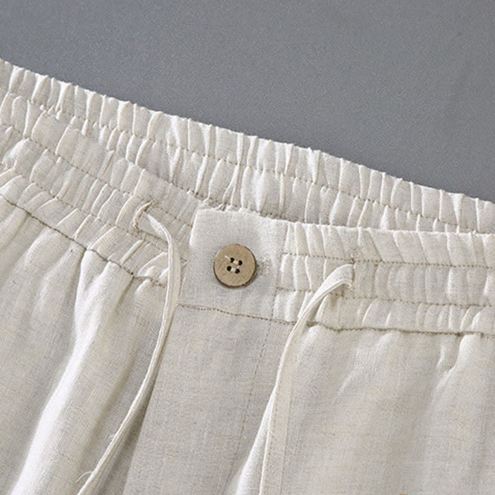 Buddha Stones 2Pcs Summer Mandarin Collar Button-Up Solid Linen Short Sleeve Shirt Shorts Men's Meditation Cloth With Pocket - image 2