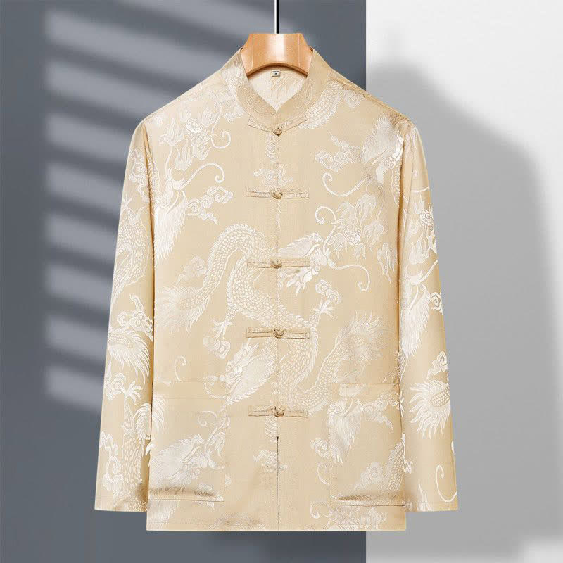 Buddha Stones 2Pcs Tang Suit Dragon Frog-Button Men's Long Sleeve Shirt Pants Clothing Set - image 3
