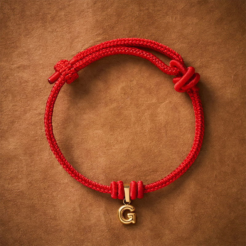 Buddha Stones Titanium Steel Letter Red String Faith Bracelet - G - 6.7–7.5 in (17–19 cm) - image 29