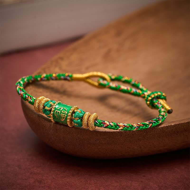 Buddha Stones Fu Character Green String Happiness Bracelet - image 3