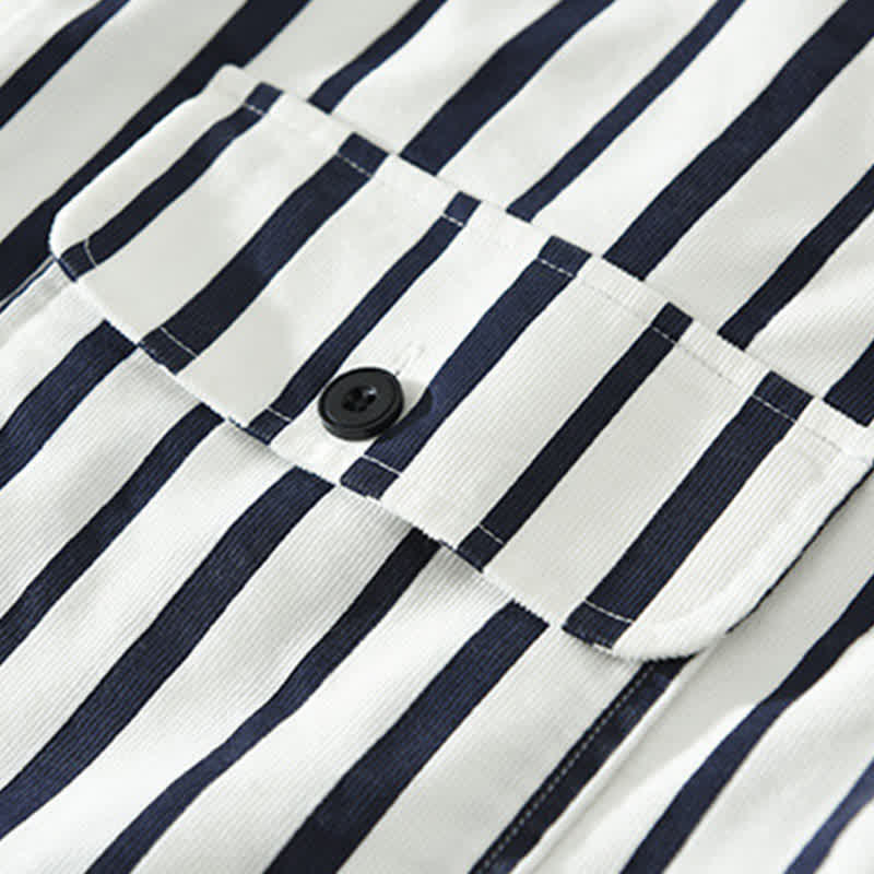 Buddha Stones Spring Casual Classic Button-Up Striped Men's Long Sleeve Shirts With Pocket - image 4