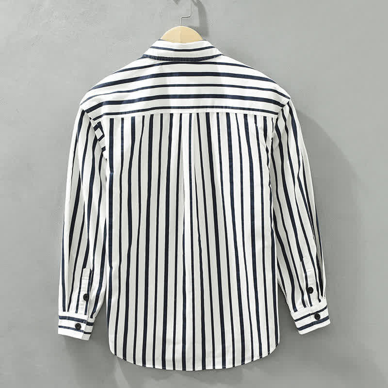 Buddha Stones Spring Casual Classic Button-Up Striped Men's Long Sleeve Shirts With Pocket - image 1