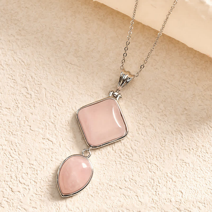 Buddha Stones Natural Stone Opal Double Pendant Calm Necklace - Rose Quartz - image 0