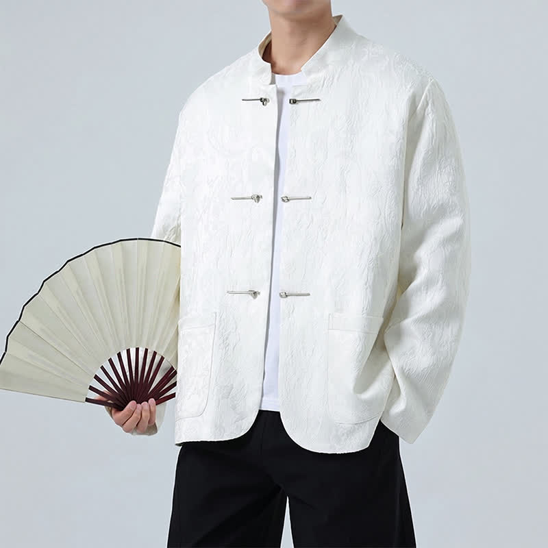 Buddha Stones Fall Winter Tang Style Vintage Mandarin Collar Frog Button Floral Men's Jackets With Pocket - image 11