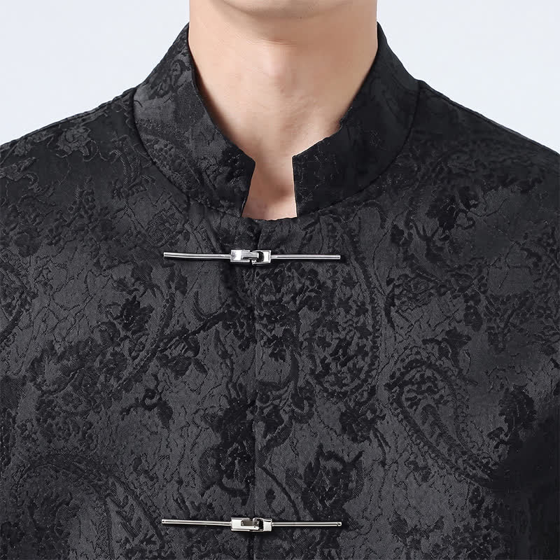 Buddha Stones Fall Winter Tang Style Vintage Mandarin Collar Frog Button Floral Men's Jackets With Pocket - image 4